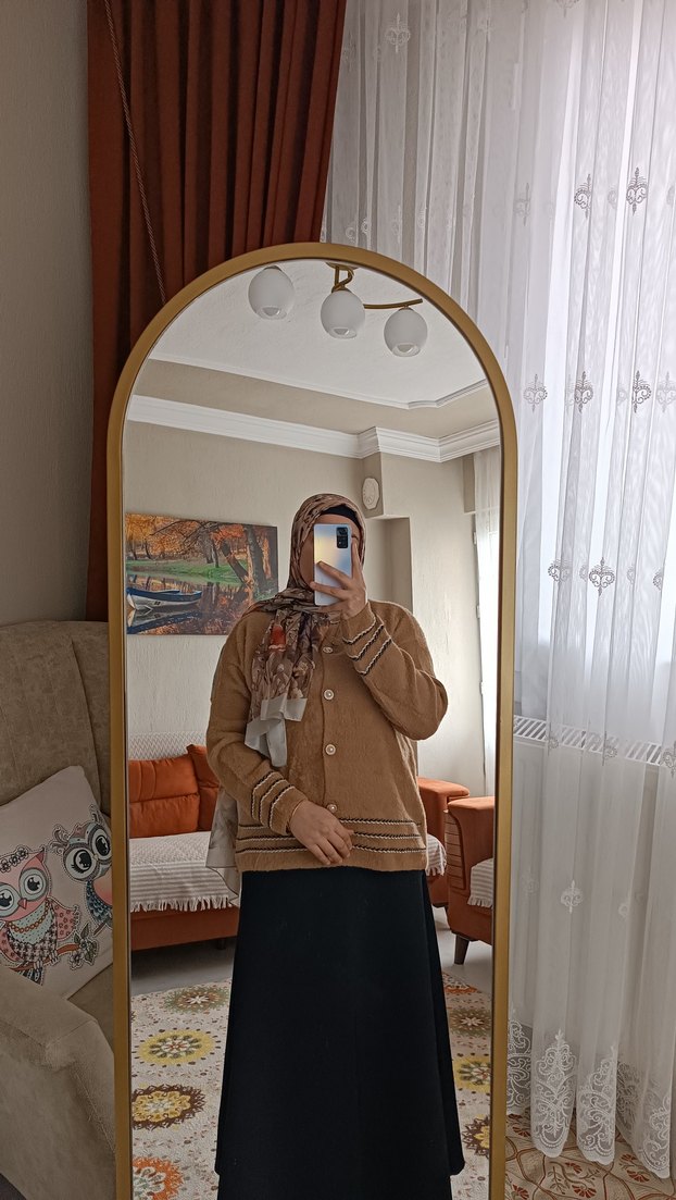 Düğmeli Kahverengi Kadın Hırka - Görsel 2