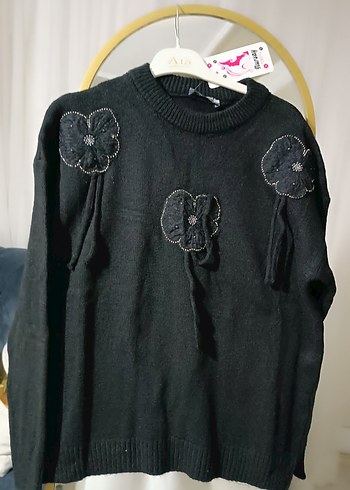 Siyah Nakışlı Örgü Kadın Kazak - Görsel 3