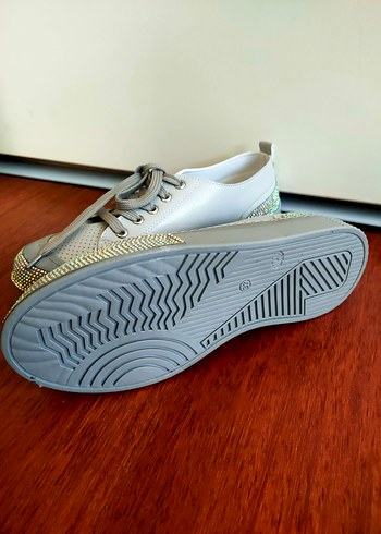 Bej Platformlu Taşlı Spor Ayakkabı - Görsel 6