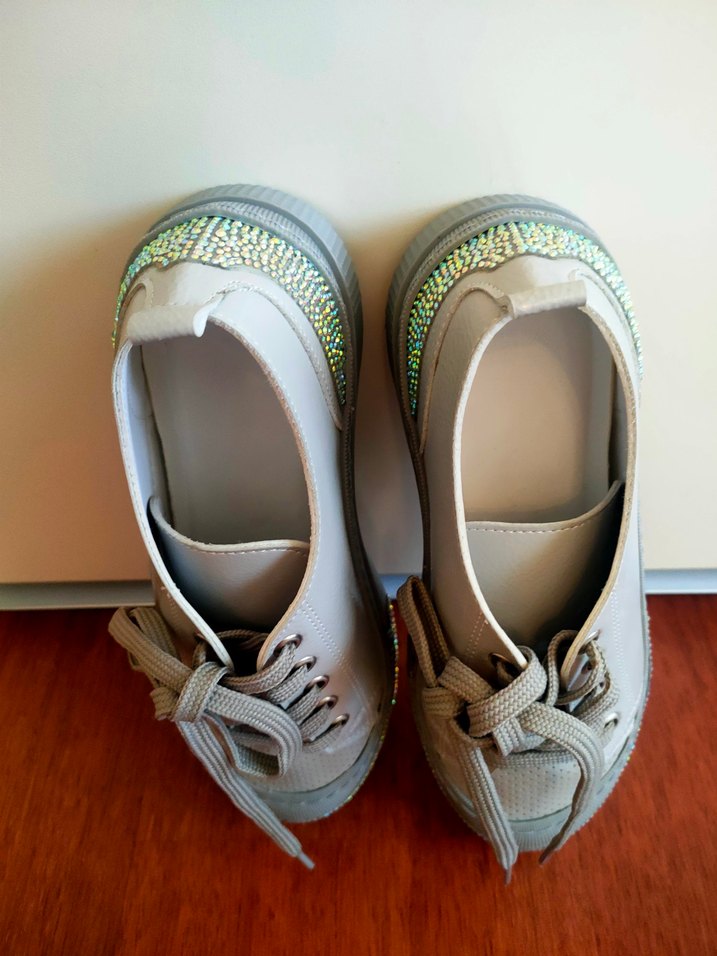 Bej Platformlu Taşlı Spor Ayakkabı - Görsel 5