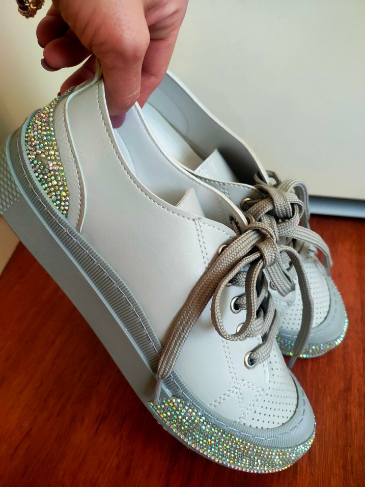 Bej Platformlu Taşlı Spor Ayakkabı - Görsel 2