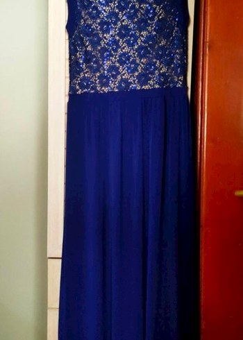 Dantel Detaylı Uzun Lacivert Abiye Elbise - Görsel 2