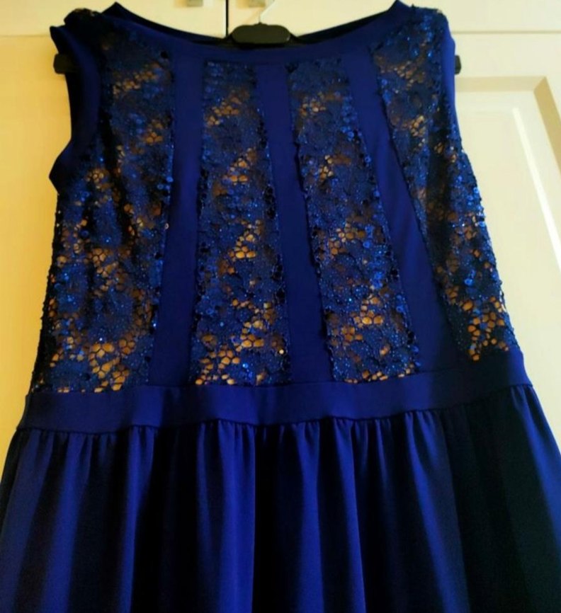 Dantel Detaylı Uzun Lacivert Abiye Elbise - Görsel 3