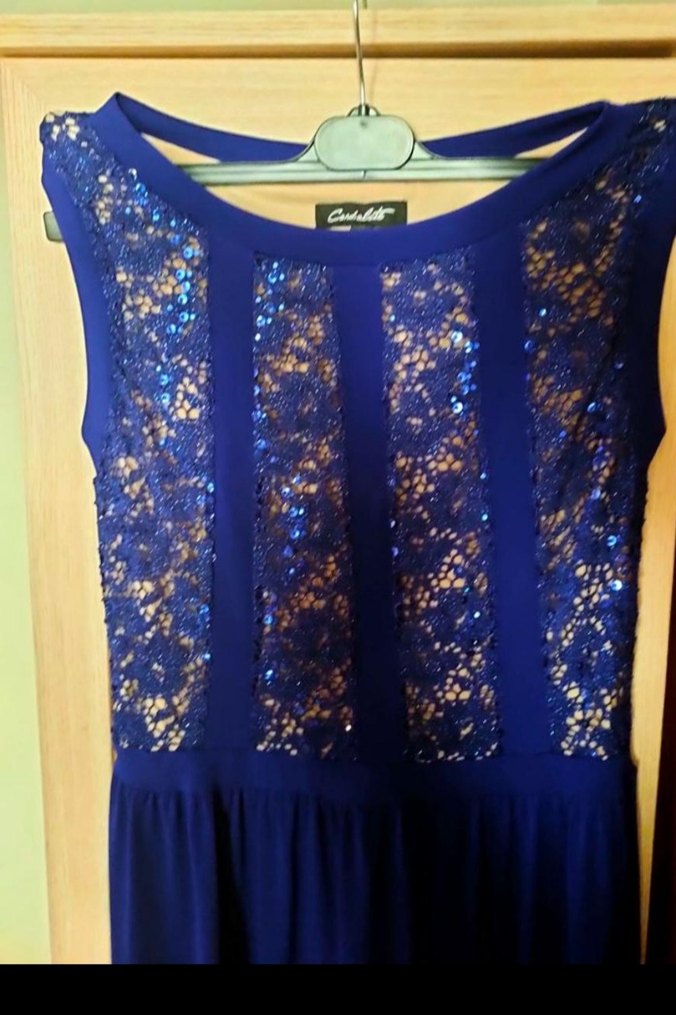 Dantel Detaylı Uzun Lacivert Abiye Elbise - Görsel 5