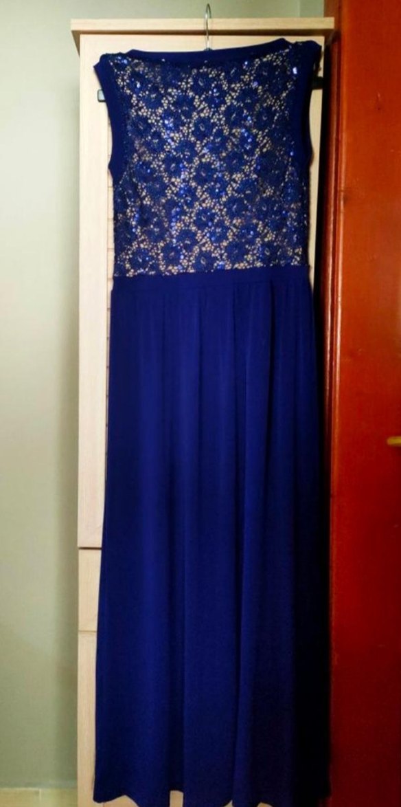 Dantel Detaylı Uzun Lacivert Abiye Elbise - Görsel 2