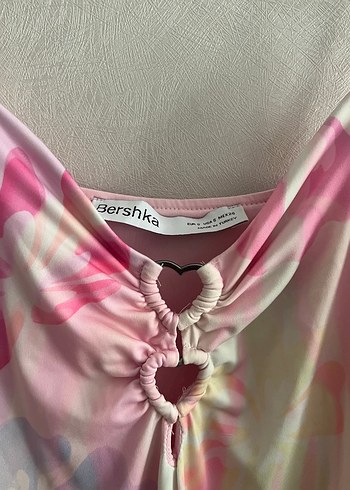 s Beden çeşitli Renk Pembe Bağlama Desenli Mini Elbise