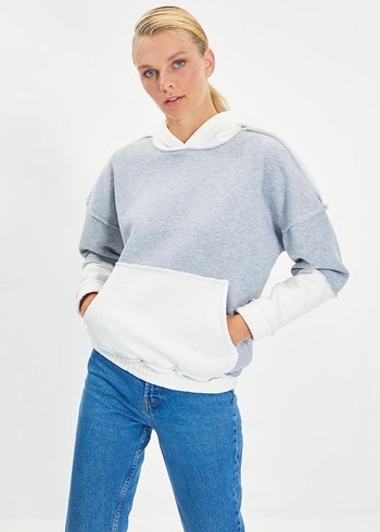 xs Beden Gri Kapüşonlu Rahat Kesim Kadın Sweatshirt