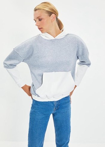 Gri Kapüşonlu Rahat Kesim Kadın Sweatshirt