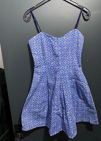 Mavi Askılı Pilili Mini Tulum