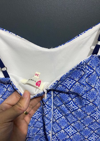 Koton Mavi Askılı Pilili Mini Tulum