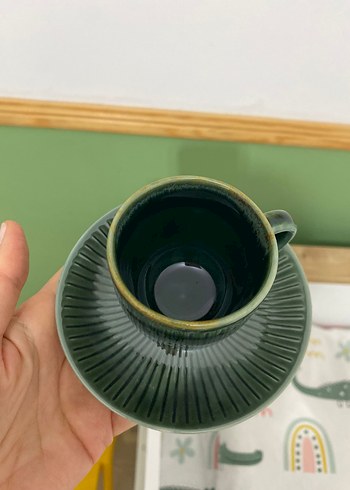 Koyu Yeşil Seramik Fincan ve Tabağı - Görsel 6