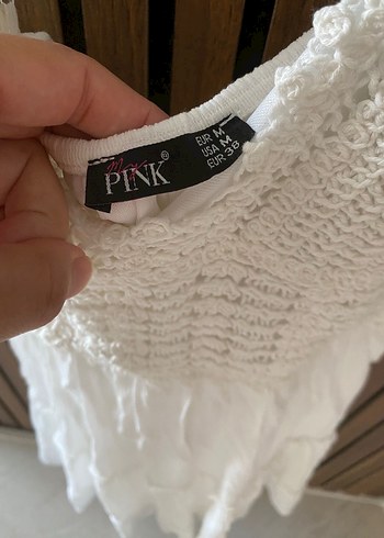 m Beden beyaz Renk Beyaz Nakışlı Örgü Bohem Mini Elbise