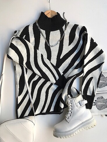 Zebra desen triko kazak
