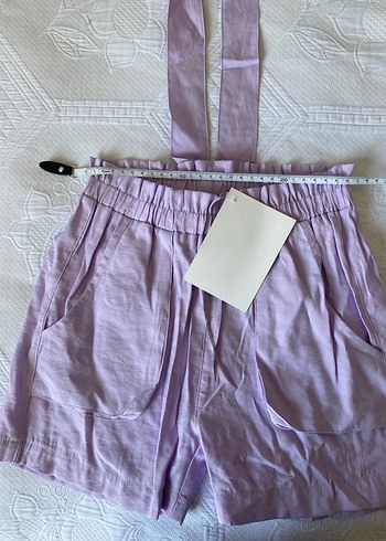 Mor Keten Midi Askılı Şort Tulum - Görsel 2