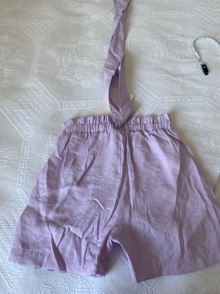 Mor Keten Midi Askılı Şort Tulum - Görsel 3