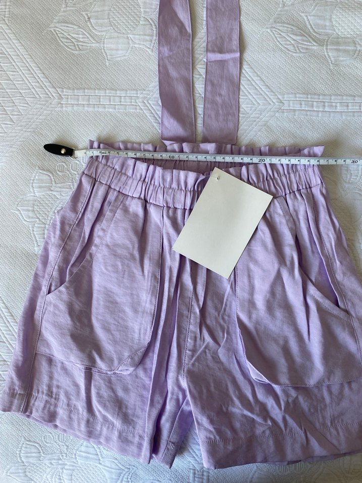 Mor Keten Midi Askılı Şort Tulum - Görsel 2