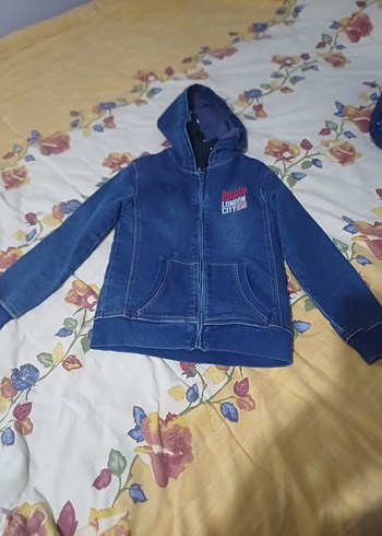 çocuk mavi Baskılı Fermuarlı Denim Ceket - Görsel 4