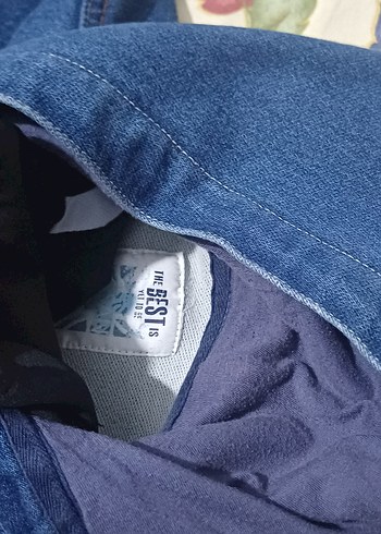 çocuk mavi Baskılı Fermuarlı Denim Ceket - Görsel 3