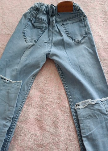 Diğer Mavi Pamuklu Kelebek Baskılı Baggy Kız Kot Pantolon