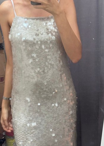 Sisley Kadın Payetli Gri Midi Elbise - Görsel 7