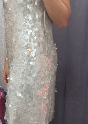 Sisley Kadın Payetli Gri Midi Elbise - Görsel 6