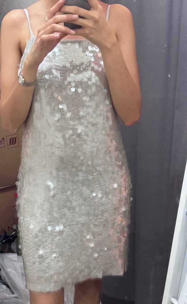 Sisley Kadın Payetli Gri Midi Elbise - Görsel 5