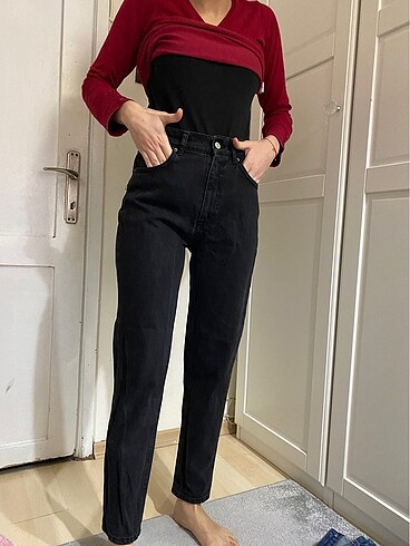 Pull and bear siyah mom pantolon