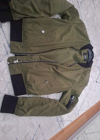 Kadın Haki Fermuarlı Street Style Ceket