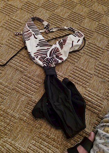 Diğer Kadın Zebra Desenli Askılı Kemerli Monokini