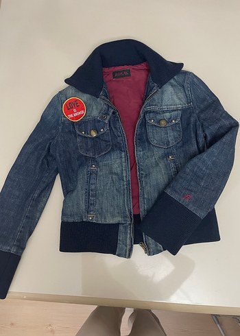 Düğmeli Koyu Mavi Kadın Denim Ceket