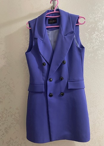 Diğer Mor Düğmeli Kolsuz Midi Kadın Blazer