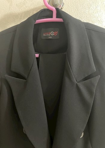 s Beden Uzun Siyah Kadın Blazer Ceket