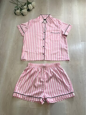 m Beden #şortlu saten pijama takımı