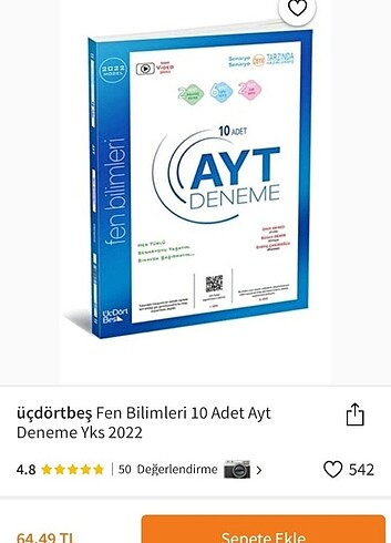 Üçdörtbeş Fen Bilimleri AYT Deneme