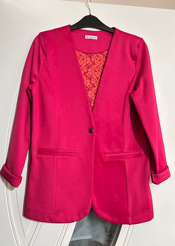 Diğer Pembe Kadın Düğmeli Midi Blazer