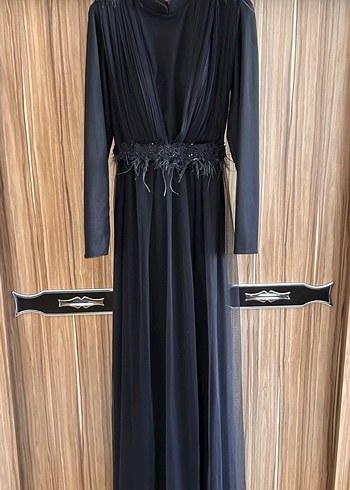 Siyah Uzun Drapeli Gotik Kadın Abiye Elbise - Görsel 3