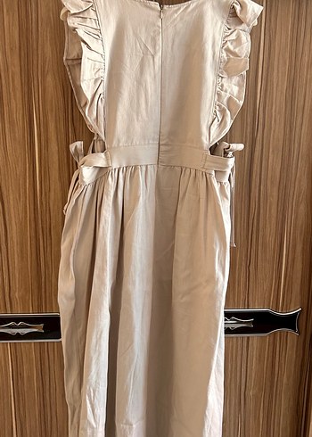 Bej Keten Fırfırlı Elbise - Görsel 4