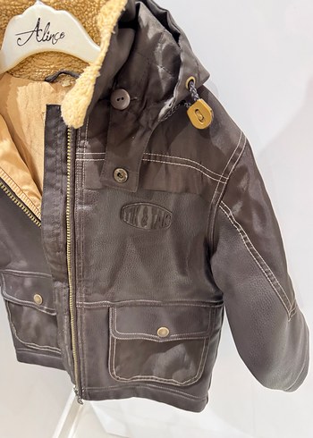 Kürklü Kahverengi Deri Erkek Çocuk Mont - Görsel 8