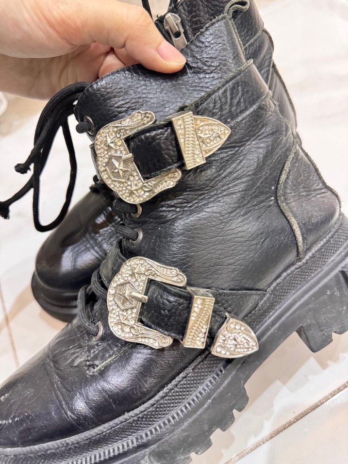 Hakiki deri kadın bot çizme kalın taban tokalı ŞIK - Görsel 5