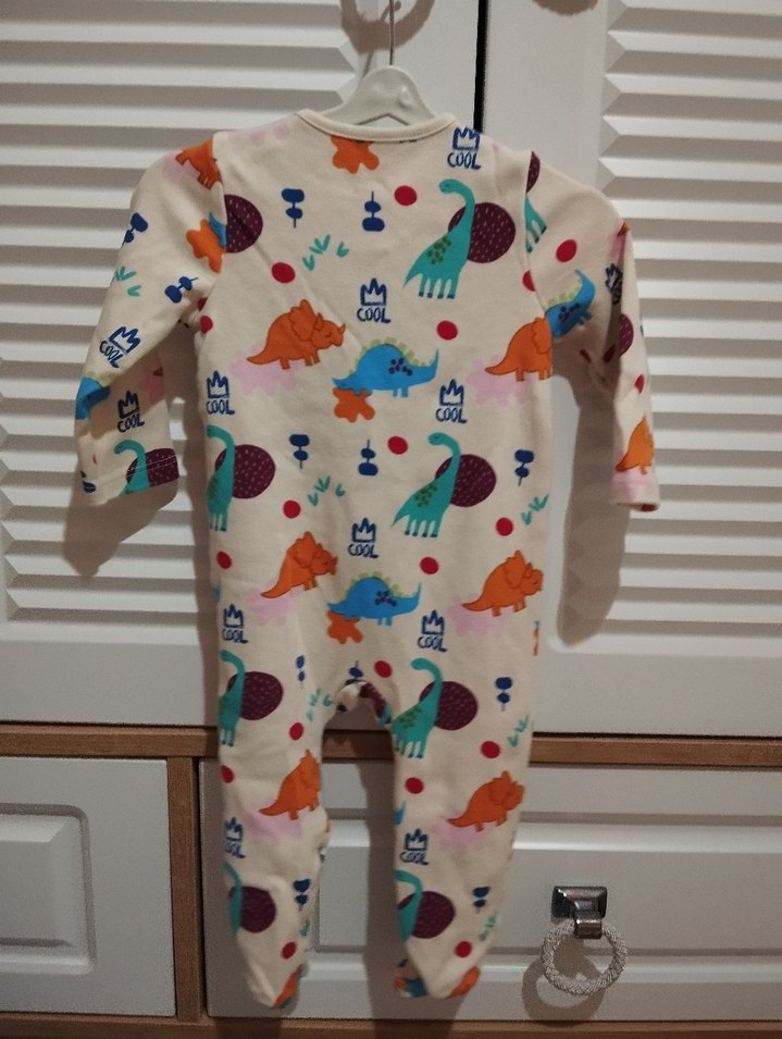 Renkli Dinozor Baskılı Fermuarlı Bebek Tulumu - Görsel 3