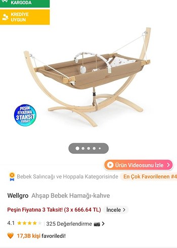 Wellgro  Ahşap Ayaklı Hamak Bebek Beşiği - Görsel 9