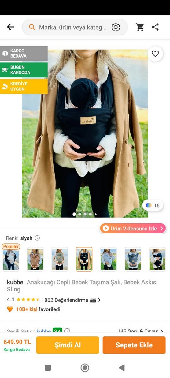 Siyah Bebek Kanguru Sling - Görsel 2