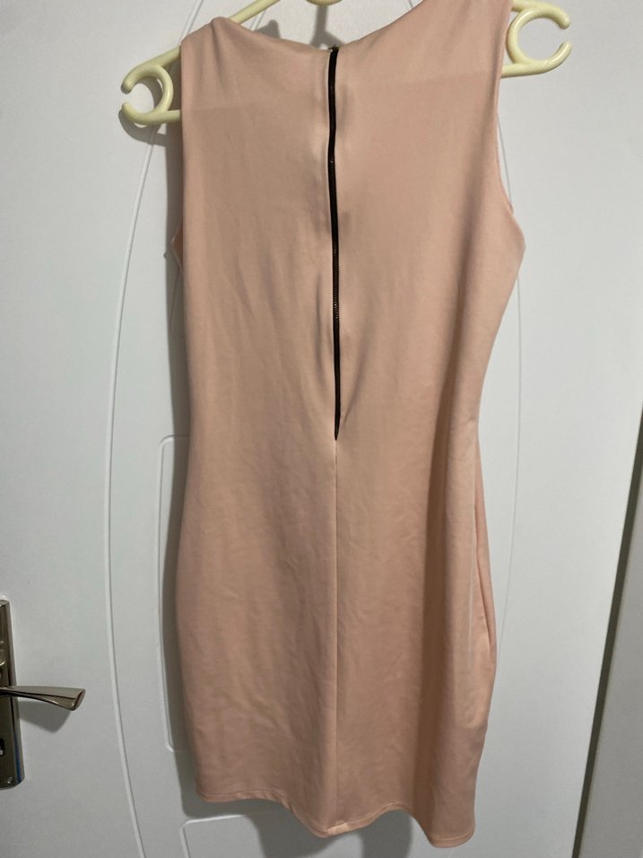 Pembe Midi Kolsuz V Yaka Elbise - Görsel 3