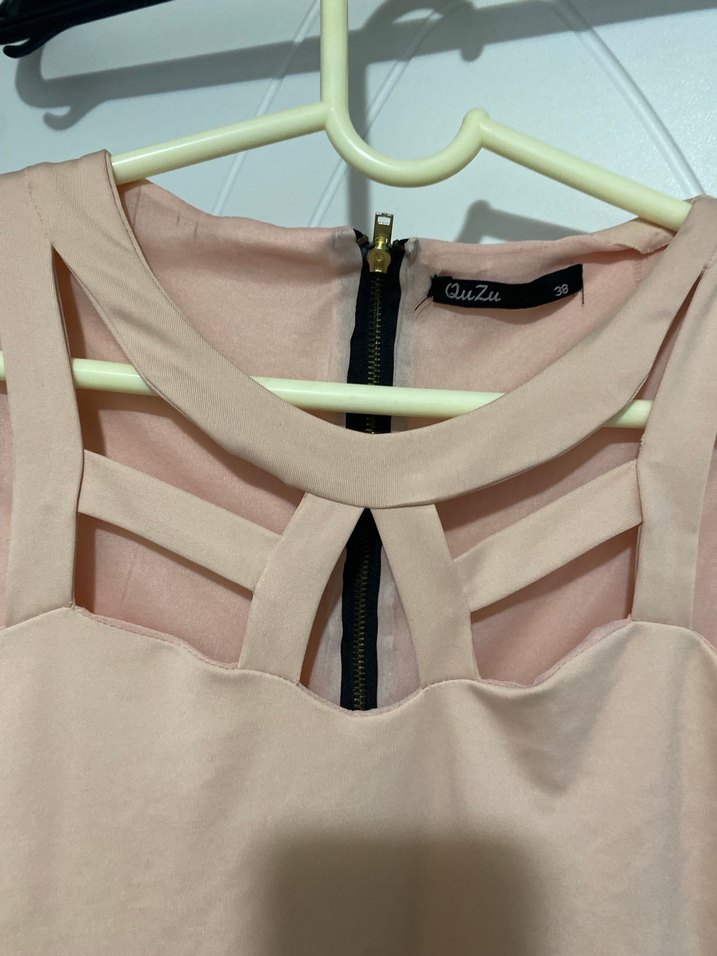 Pembe Midi Kolsuz V Yaka Elbise - Görsel 2