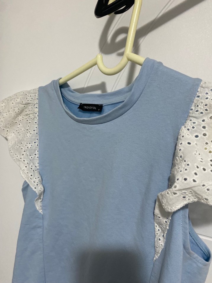 Mavi Kolsuz Midi Elbise Fırfırlı - Görsel 2