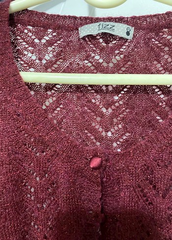 Bordo V Yaka Örgü Kadın Hırka - Görsel 3