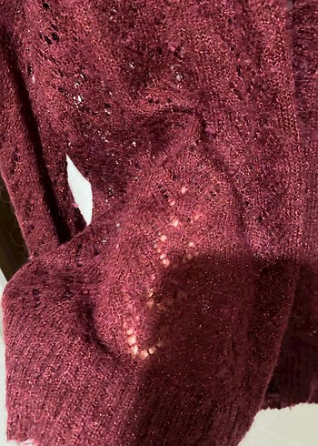 Bordo V Yaka Örgü Kadın Hırka - Görsel 2