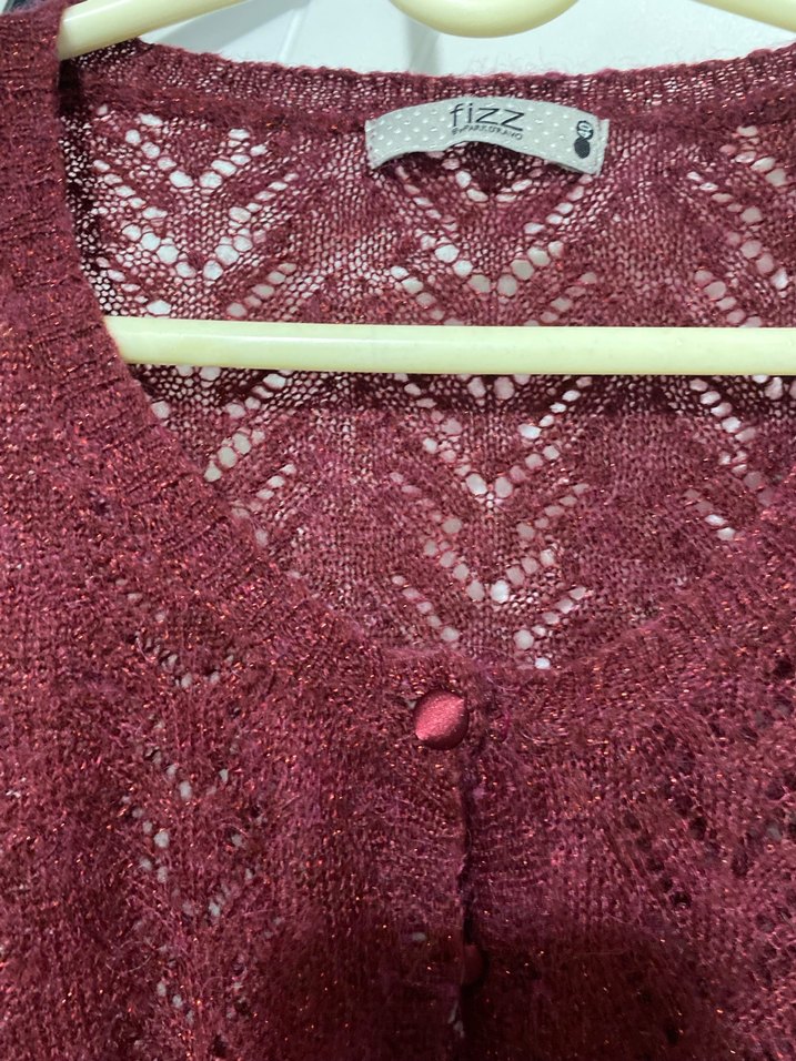 Bordo V Yaka Örgü Kadın Hırka - Görsel 3