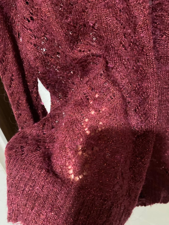 Bordo V Yaka Örgü Kadın Hırka - Görsel 2