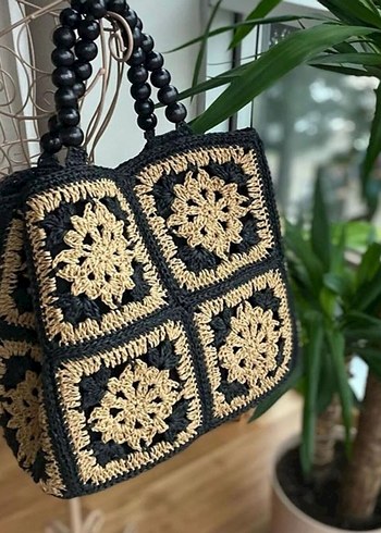 Boncuklu Nakışlı Bohem Örgü Kadın Çanta